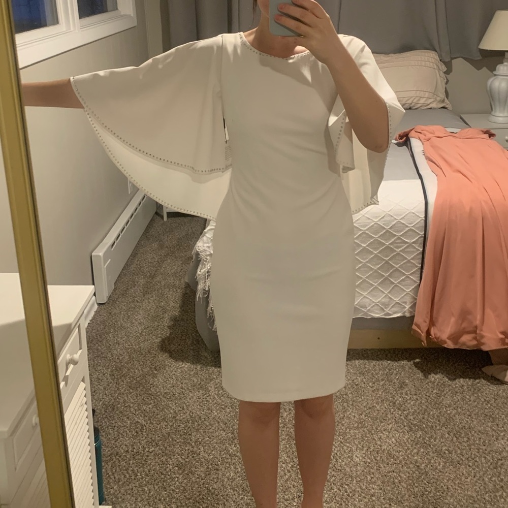Calvin Klein white cape dress size 2.